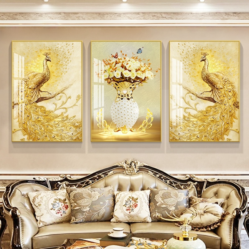 定制简欧凤凰墙面装饰画欧式沙发背景墙壁画大气三联画挂画客厅孔