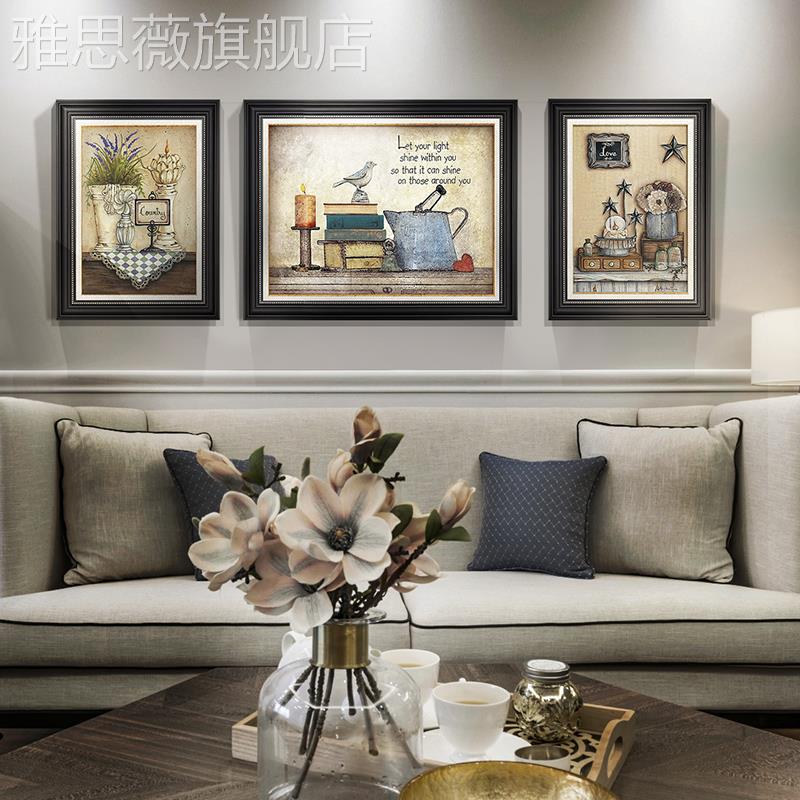 网红美式装饰画背客厅沙发景挂画大室气覆古卧饭厅轻奢壁墙画欧式图片