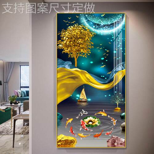九鱼财晶瓷招装饰画玄关走廊现挂画轻奢风代格客厅挂画定做