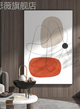 网红现代轻奢厅关装饰画黑白橙色抽象线条玄艺术客背景壁墙竖版挂
