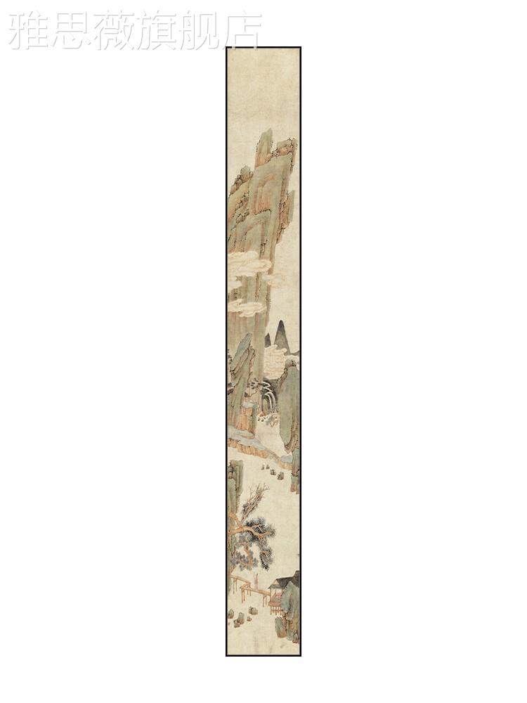 定做画国画山水画竖长条茶室书房装饰画新中式玄关古门挂画进走廊