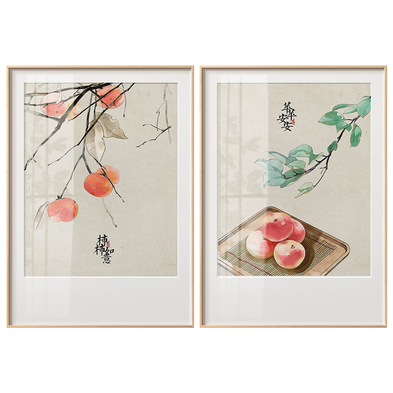 网红吉祥水果新中式餐厅墙面装饰画日式饭厅餐桌厨房背景挂画客厅图片