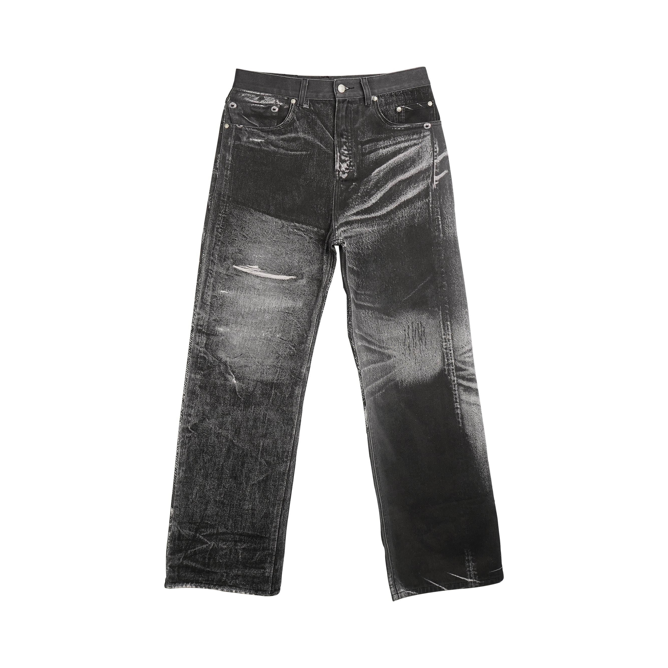 SOD黑色数码印花阔腿牛仔裤