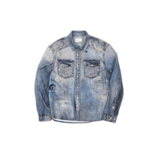 Co. 印花泼墨做旧纯棉舒适长袖 数码 蓝色 印牛仔衬衫 SOD