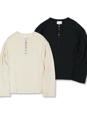 SOD Co.汉麻亨利领长袖 “毒蛇” 格纹拼接纽扣廓形长T恤春夏新款