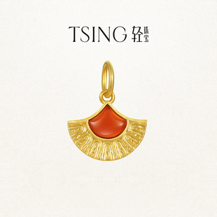 TSING轻珠宝【幸运符系列】自然灵感金色雅扇黄金吊坠转运珠配绳