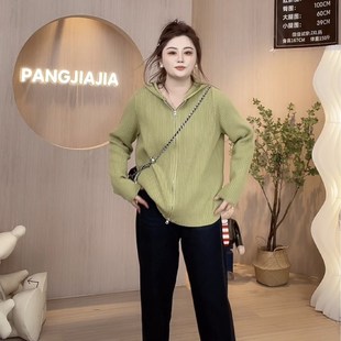 速发胖百佳大码装双拉链连帽针织开佳秋冬宽松衫搭外套潮