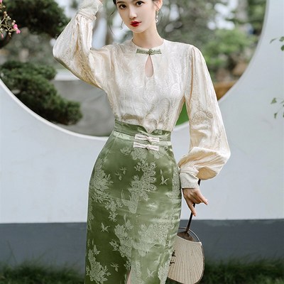 速发百中式装国装旗袍套风穿搭新日满月抓周宝宝周岁宴妈妈礼服