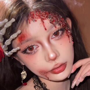 万圣节血钻妆容贴红色黑色水晶异形钻脸部恐怖COS真假血浆伤痕妆