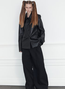 Aeaea 黑色解构收腰西装夹克皮衣外套