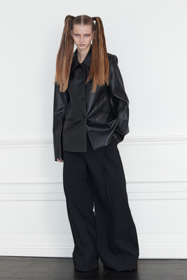 Aeaea黑色解构收腰西装皮夹克