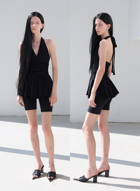 Aeaea 原创挂脖系带V领黑色白色针织/波点吊带