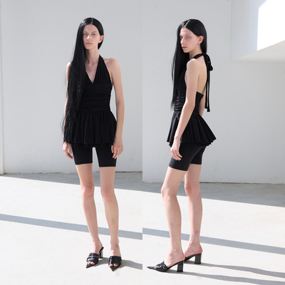 Aeaea原创挂脖系带V领吊带波点