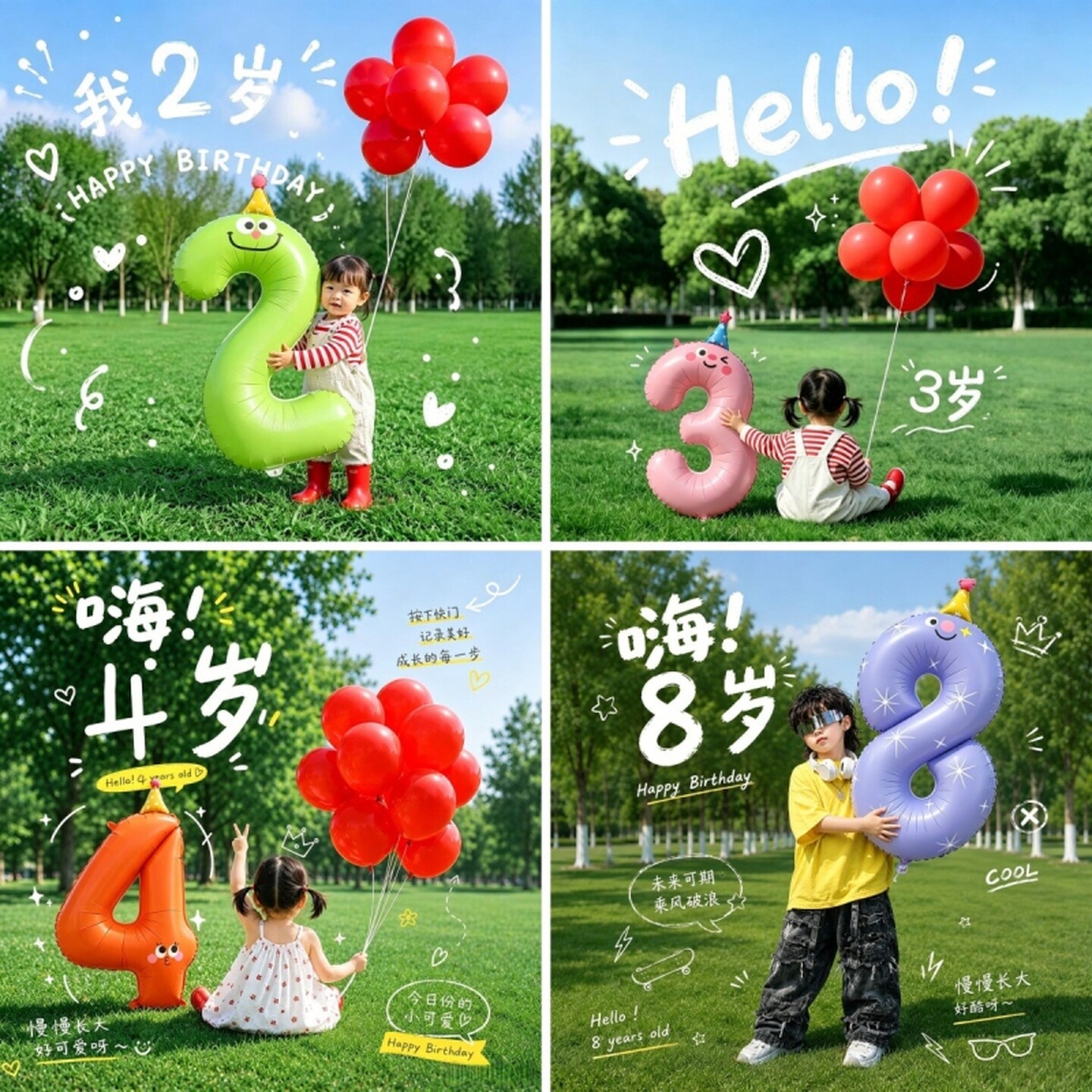 多巴胺趣味星星数字气球男孩女孩生日派对场景布置装饰拍照小道具