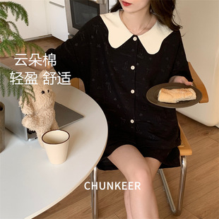 云朵棉梭织睡衣女夏季 新款 甜美娃娃领可外穿休闲薄款 胖MM新款