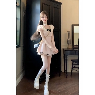 收腰显瘦蝴蝶结设计感纯欲气质连衣裙女 初恋千金风甜美短裙子夏季