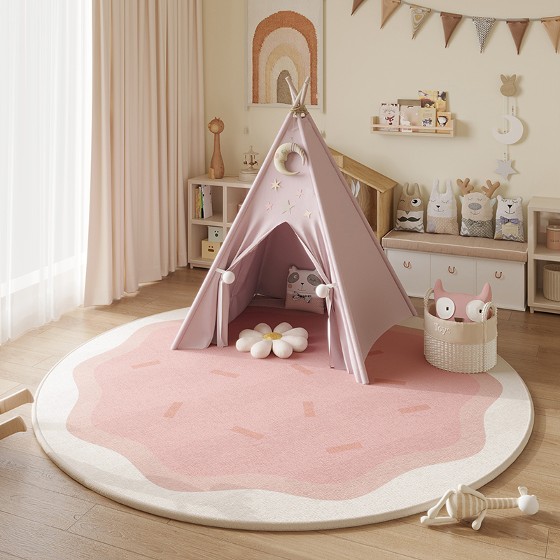 儿童房地毯圆形奶油风卧室客厅