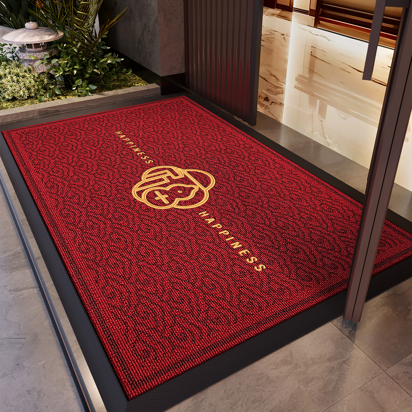 高端别墅红色入户门地垫