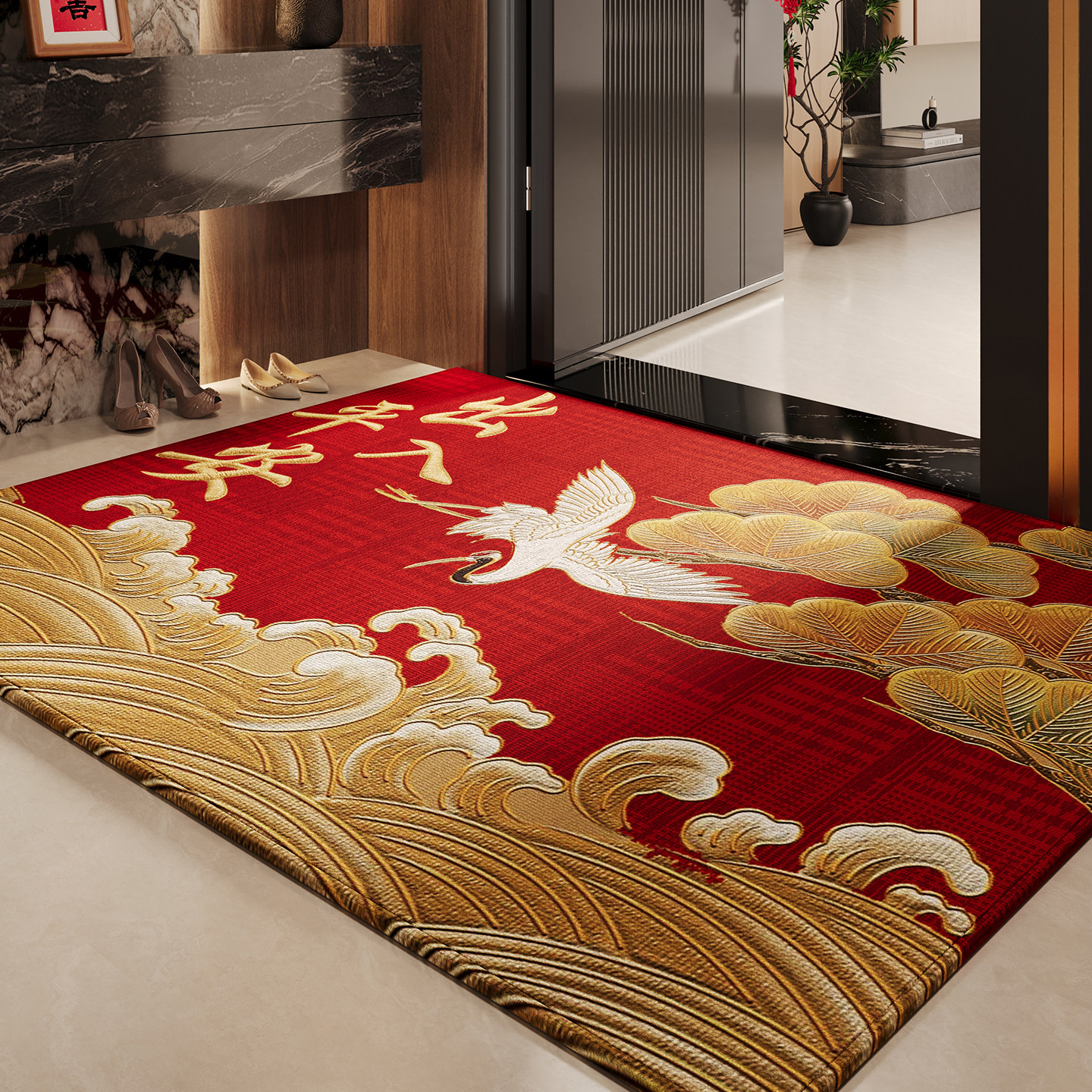 新中式红色入户门地垫2026新款玄关大门口进门脚垫子防滑室内地毯,居家布艺,入户地垫,淘宝优惠券,粉丝福利购,淘宝优惠卷