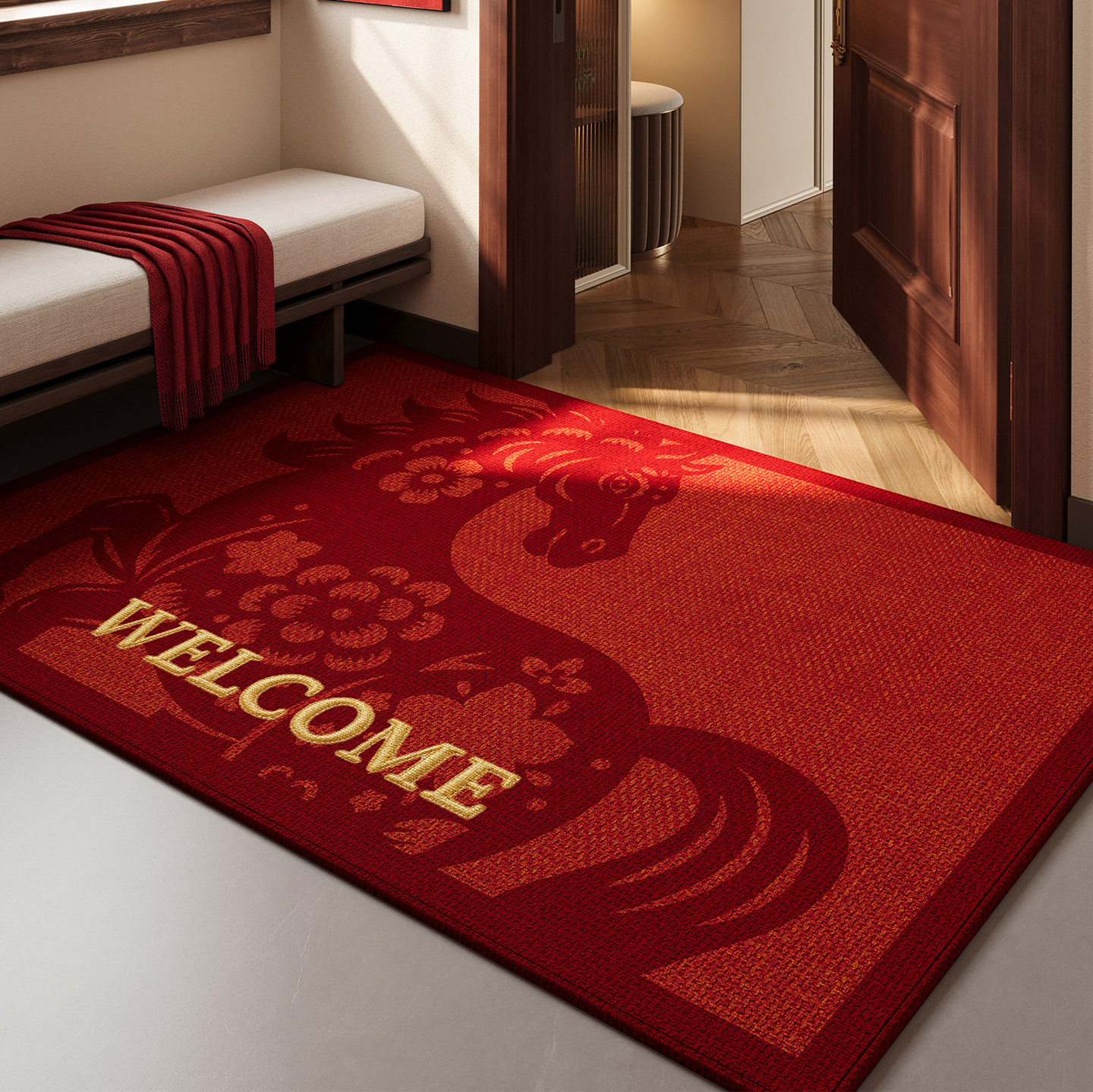 2026新款红色地垫入户门垫防滑除尘地马年喜庆玄关大门口进门脚垫,居家布艺,入户地垫,淘宝优惠券,粉丝福利购,淘宝优惠卷