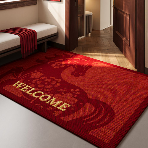 2026新款红色地垫入户门垫防滑除尘地马年喜庆玄关大门口进门脚垫