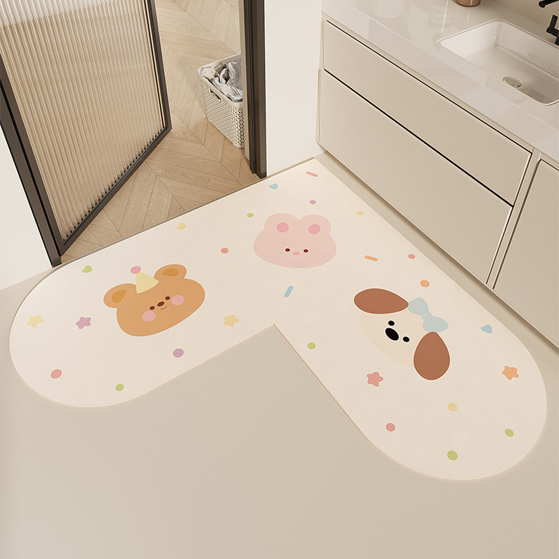 L型浴室吸水防滑地垫卡通高级感脚垫耐脏免洗家用地毯硅藻泥软垫