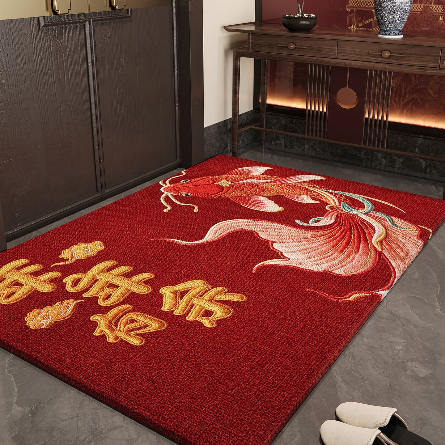 地垫入户门垫红色2025新款新年大门口进门脚垫仿刺绣玄关防滑地毯