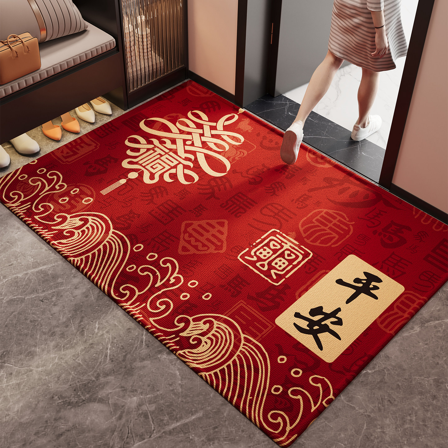 玄关大门口进门脚垫子入户门地垫防滑除尘红色喜庆室内可定制地毯,居家布艺,入户地垫,淘宝优惠券,粉丝福利购,淘宝优惠卷