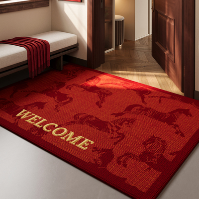 2025新款红色马年地垫入户门垫防滑除尘耐磨耐脏地喜庆玄关脚垫子