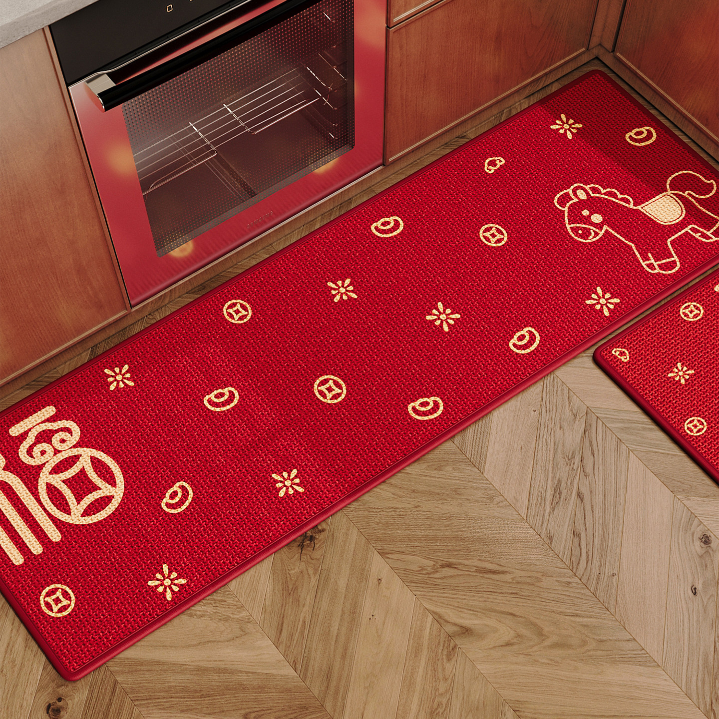 仿编织亚麻家用厨房专用地垫免洗吸水速干擦脚垫卡通红色喜庆地毯,居家布艺,入户地垫,淘宝优惠券,粉丝福利购,淘宝优惠卷