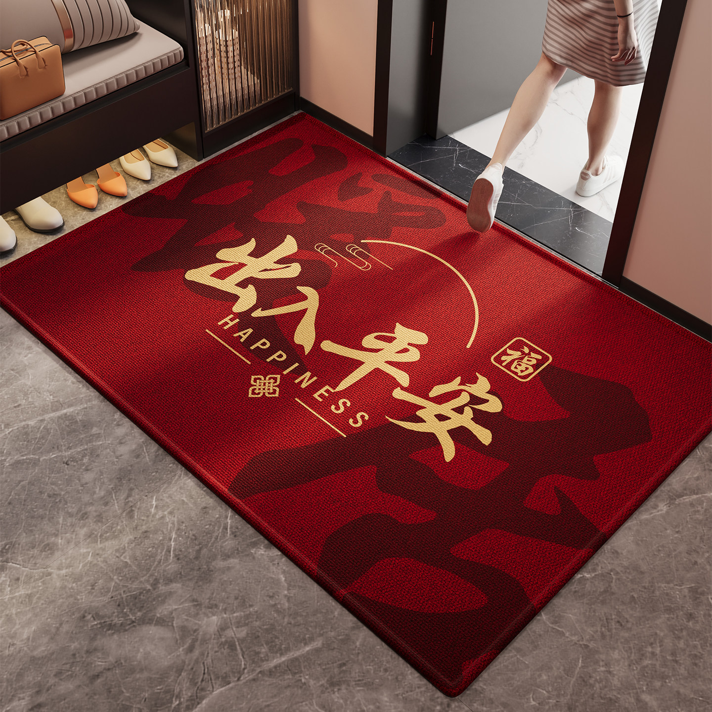 入户门地垫别墅玄关防滑脚垫子2026新款红色喜庆新年加厚耐磨地毯