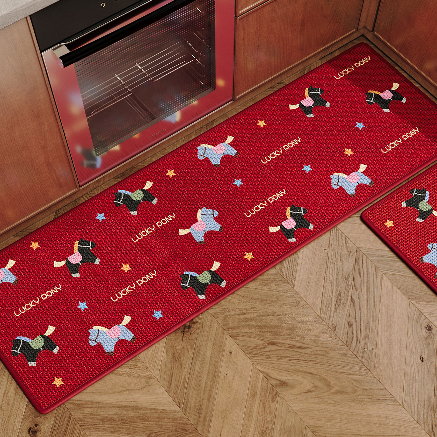 仿编织亚麻家用免洗吸水速干厨房专用地垫擦脚垫红色马年卡通地毯,居家布艺,入户地垫,淘宝优惠券,粉丝福利购,淘宝优惠卷