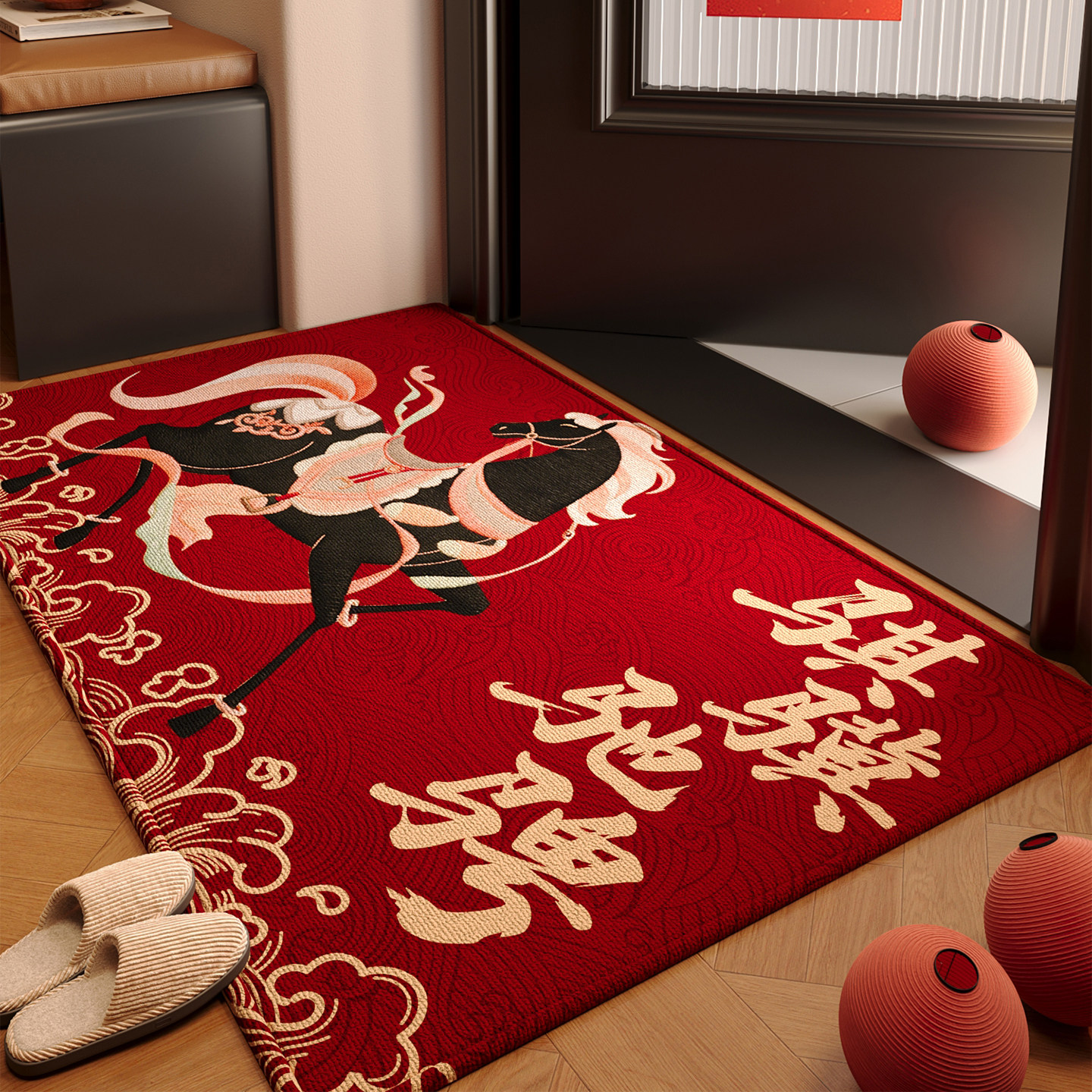 玄关大门口进门脚垫入户门地垫2026新款红色喜庆防滑除尘耐脏地毯,居家布艺,入户地垫,淘宝优惠券,粉丝福利购,淘宝优惠卷