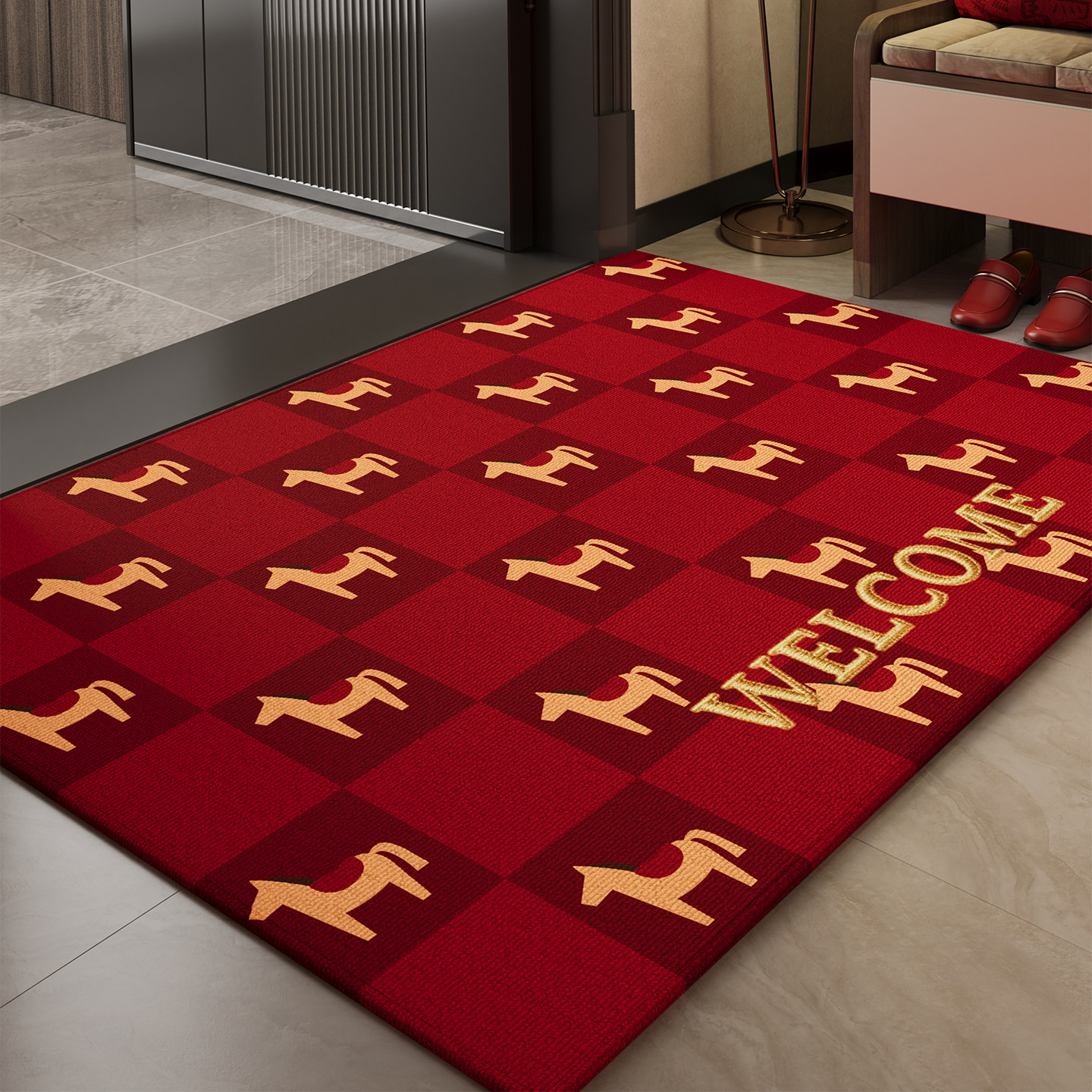 红色喜庆马年2026新款入户门地垫防滑玄关大门口进门脚垫室内地毯,居家布艺,入户地垫,淘宝优惠券,粉丝福利购,淘宝优惠卷