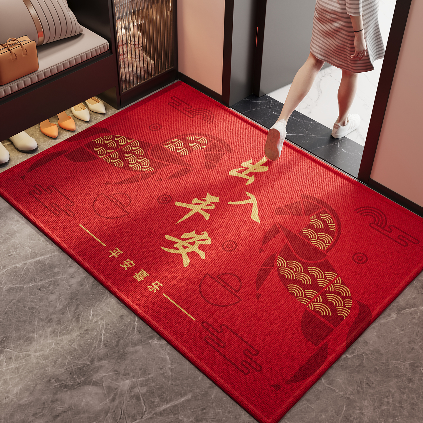 新中式玄关入户地垫防滑地毯