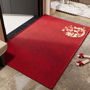 红色喜庆入户门地垫玄关新年马年进门脚垫防滑耐脏除尘可裁剪定制