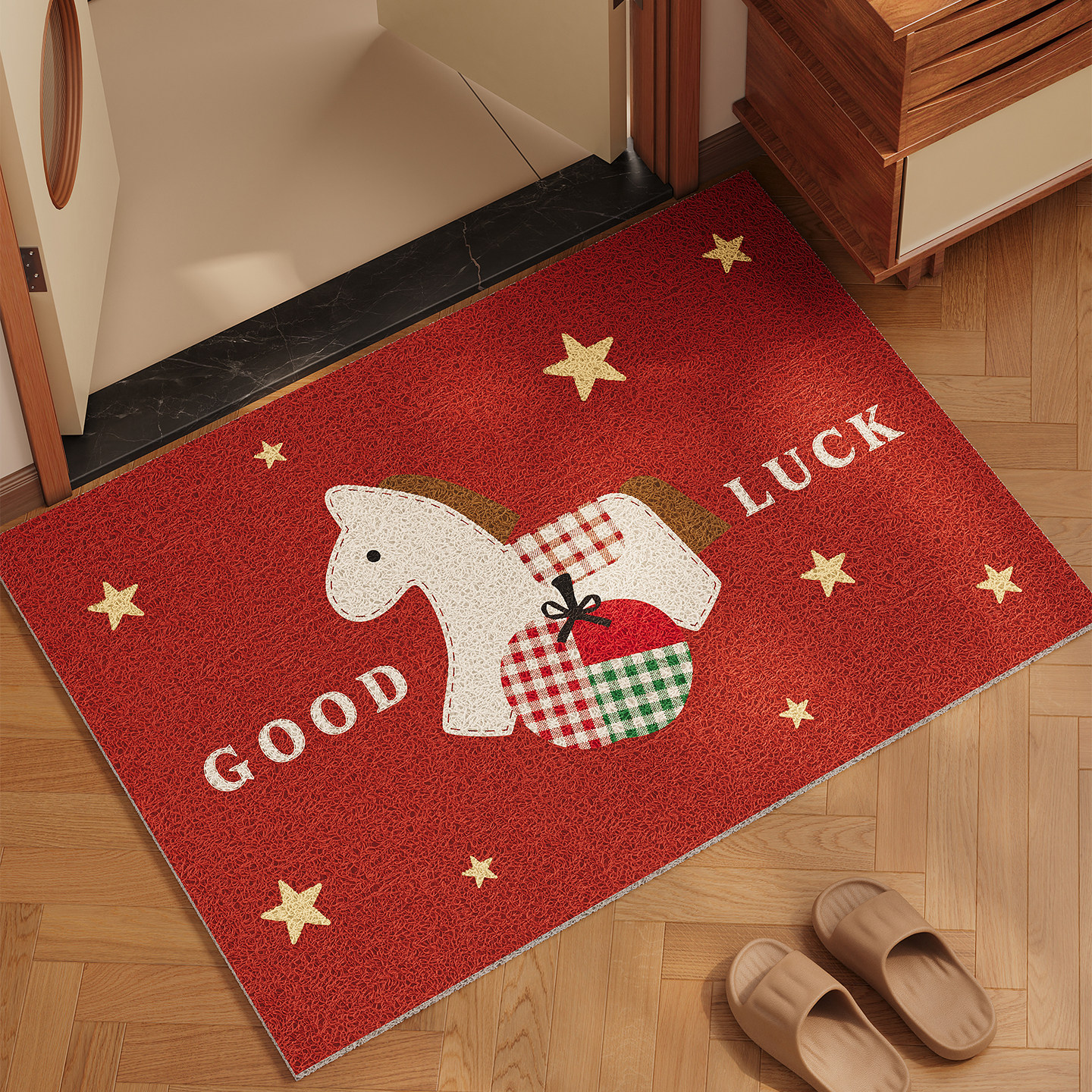 PVC丝圈入户门地垫2026新款玄关大门口进门脚垫红色马年地毯防滑,居家布艺,入户地垫,淘宝优惠券,粉丝福利购,淘宝优惠卷