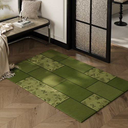 入户门地垫玄关大门口复古风进门脚垫子耐磨耐脏绿色除尘防滑地毯