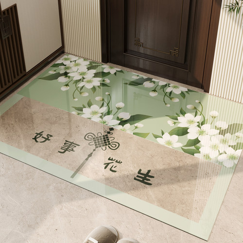 2026新款新中式入户门地垫软玻璃透明门口防滑脚垫国风可裁剪地毯