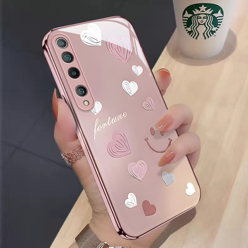 适用于小米10手机壳时尚简约渐变爱心小米10Pro金属漆玻璃保护