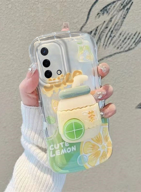 适用于OPPOA93网红手机壳夏日清新柠檬茶支架卡通小熊OPPOPEHM00透明硅胶保护套全包防摔软壳时尚大波浪