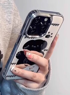 适用苹果16手机壳iPhone15Promax新款ip14镜面狗狗13全包镜头12Pro防摔保护套Xsmax情侣款8plus卡通SE2创意女