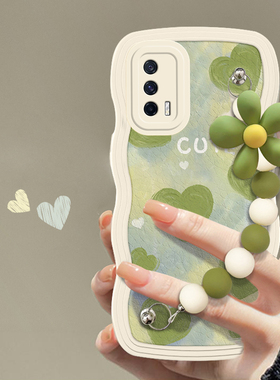 适用于vivoiQOONeo5手机壳小清新绿色油画爱心网红女vivoV2055A硅胶保护套镜头全包防摔软壳潮流大波浪