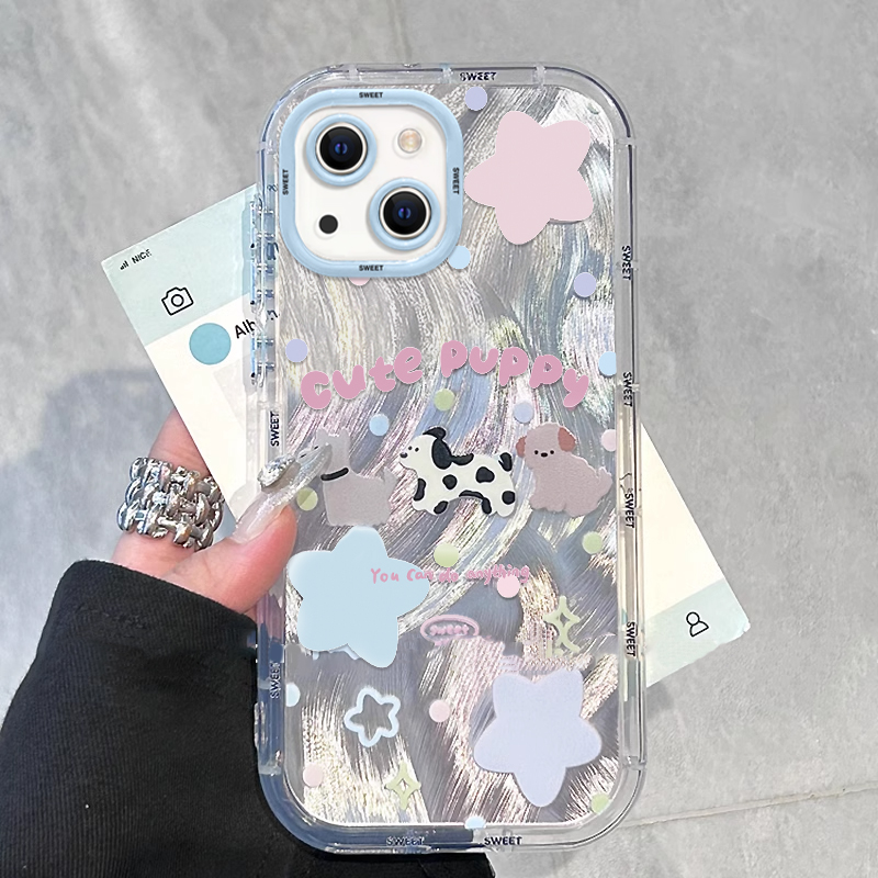 适用苹果16iPhone15新款IP14羽纱13mini泡芙壳12女11PRO英文xs小狗xr防摔8plus7p保护套SE3卡通ins创意PROmax