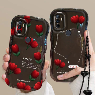 适用于OPPOA11s波浪边郁金香手机壳轻奢复古红色花朵OPPOPDVM00透明硅胶全包防摔保护套