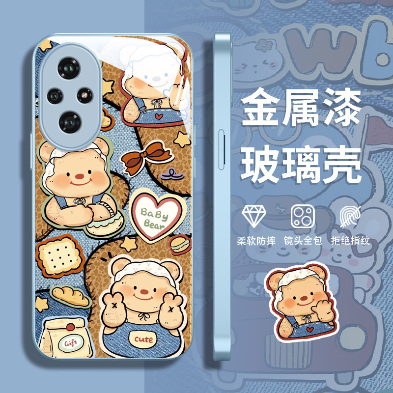 适用荣耀200手机壳honor新款100PRO全包90GT金属漆玻璃80黄油小熊70PRO+卡通60可爱50防摔保护套30S硬壳ins潮