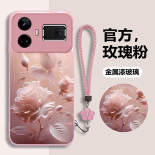 适用realme真我GT5创意手机壳GTNeo2时尚Q5Pro梦幻Q3Pro狂欢版绽放玫瑰Q3s全包防摔套GT大师版金属漆玻璃壳