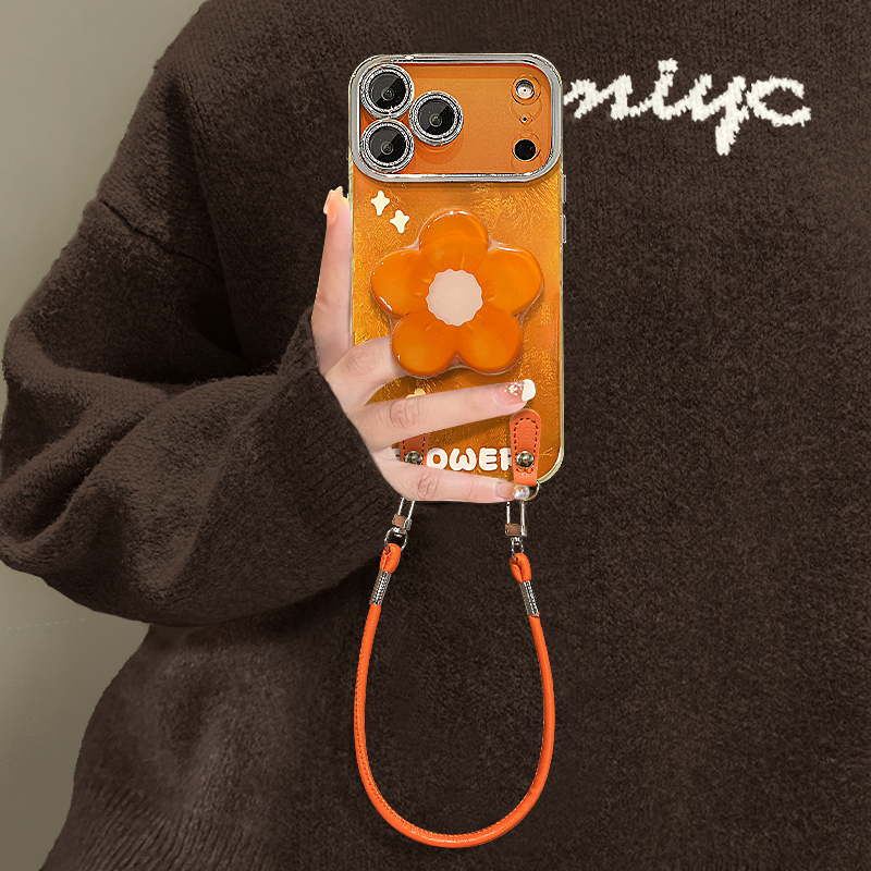 适用苹果系列橙色支架防摔手机壳