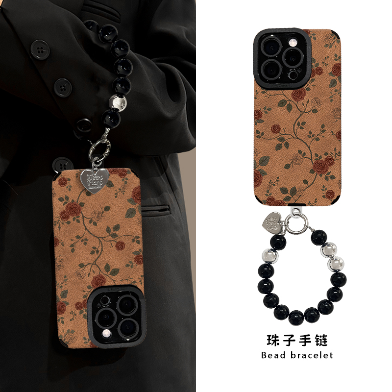 杏红玫瑰适用苹果17手机壳iPhone16Promax新款15硬IP14手链小清新5硅胶13简约12女11专用8plus防摔6保护套