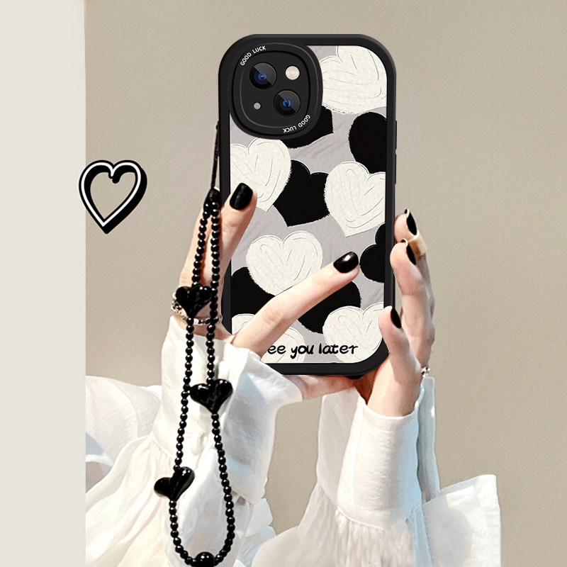 适用于iPhone14Pro手机壳时尚油画13mini硅胶12保护套11防XSMax摔6SPlus全包边7爱心8创意挂链